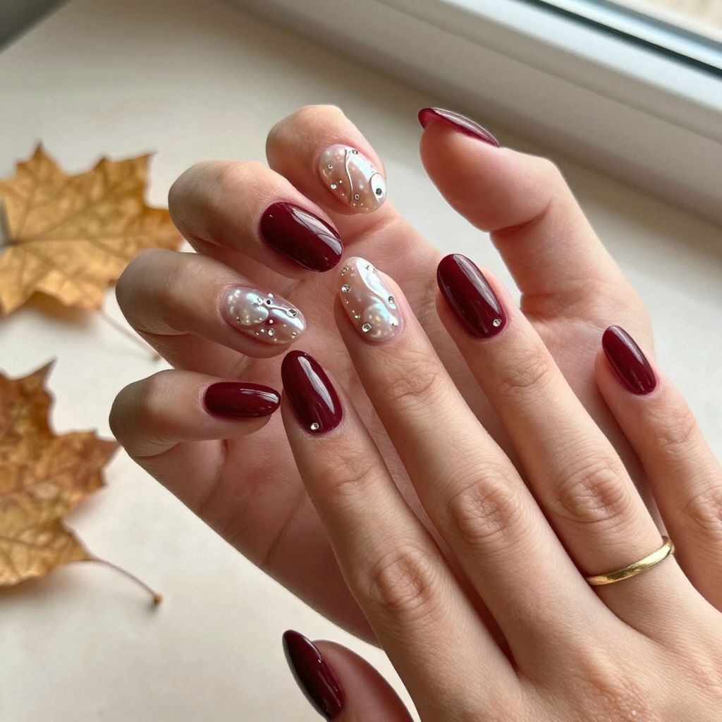 Burgundy With Pearl Swirl Details