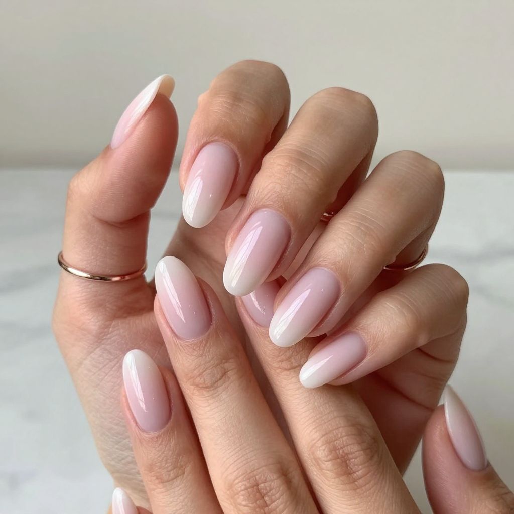 Soft Pink Ombre Almond Nails