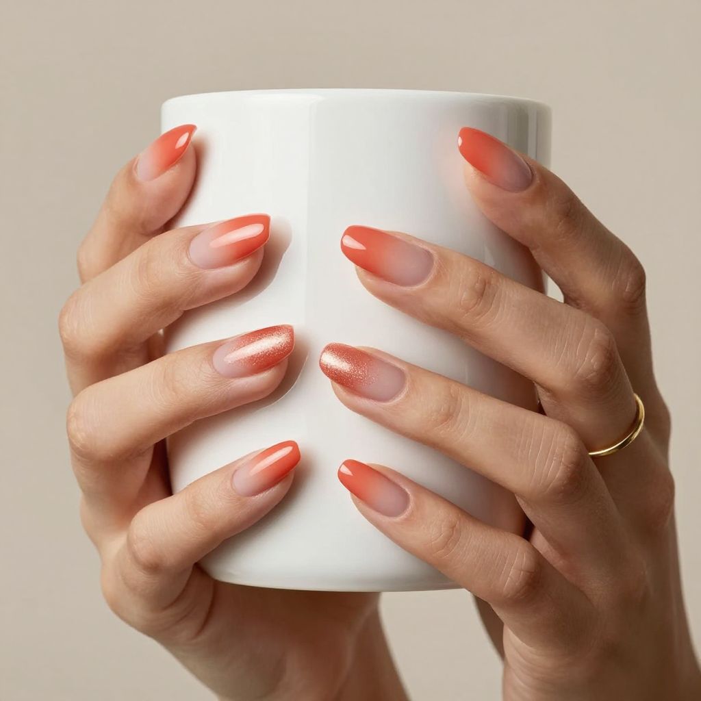 Warm Coral with Ombre to Nude Almond Nails