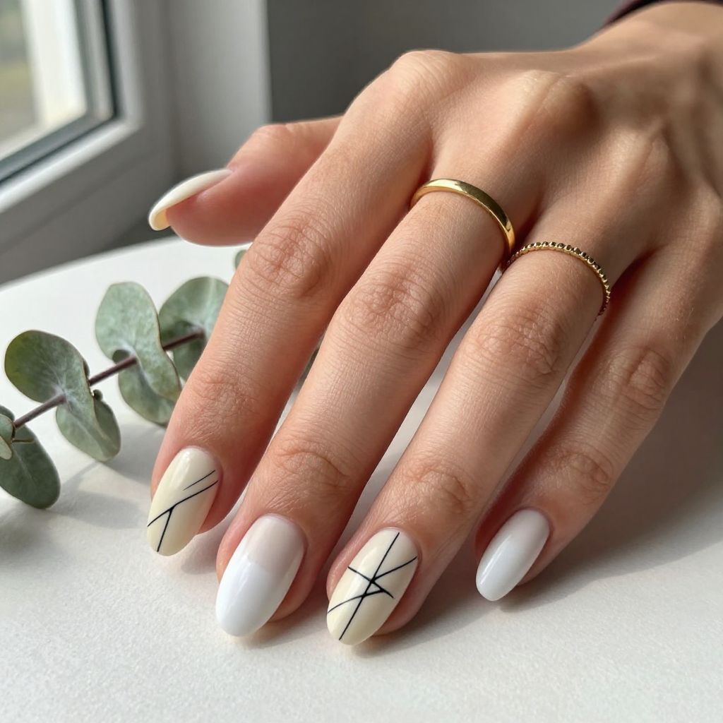 Minimalist Line Art Almond Nails