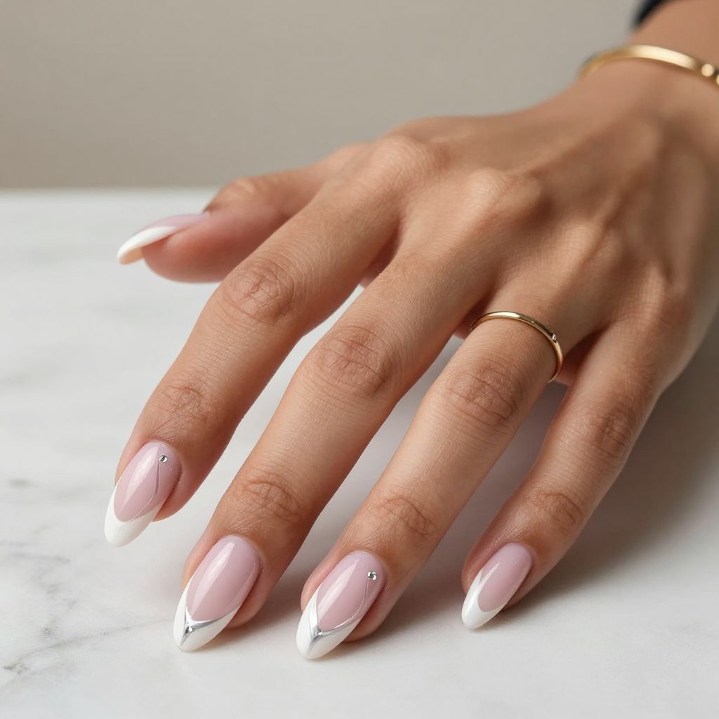 Classic French Almond Nails with Twisted Tip