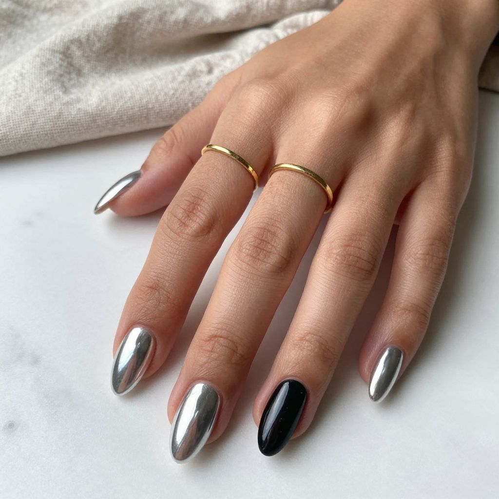 Chrome Silver Almond Nails