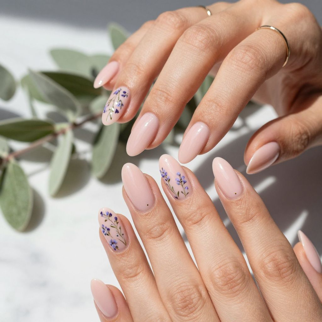 Soft Floral Almond Nails