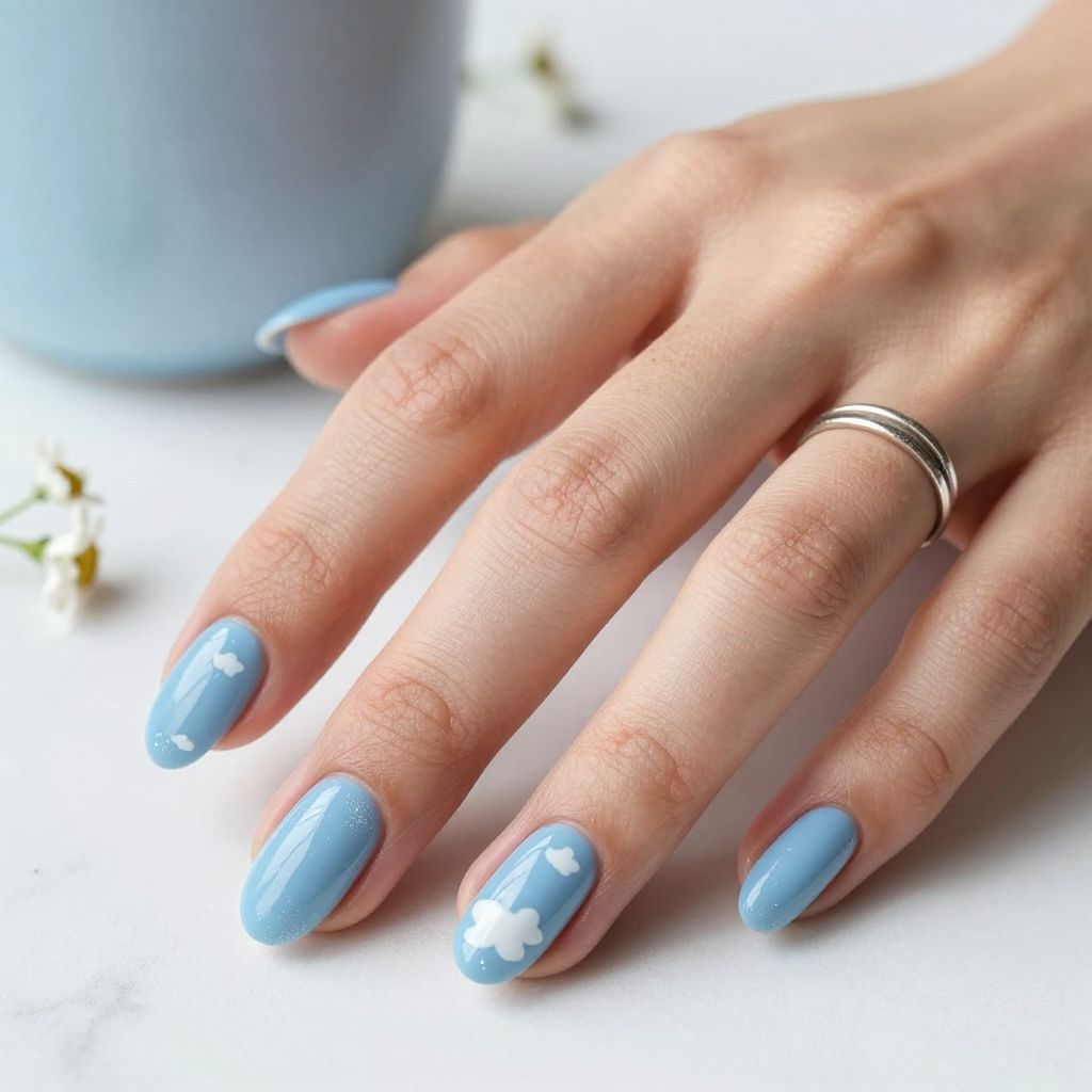 Blue Sky Almond Nails