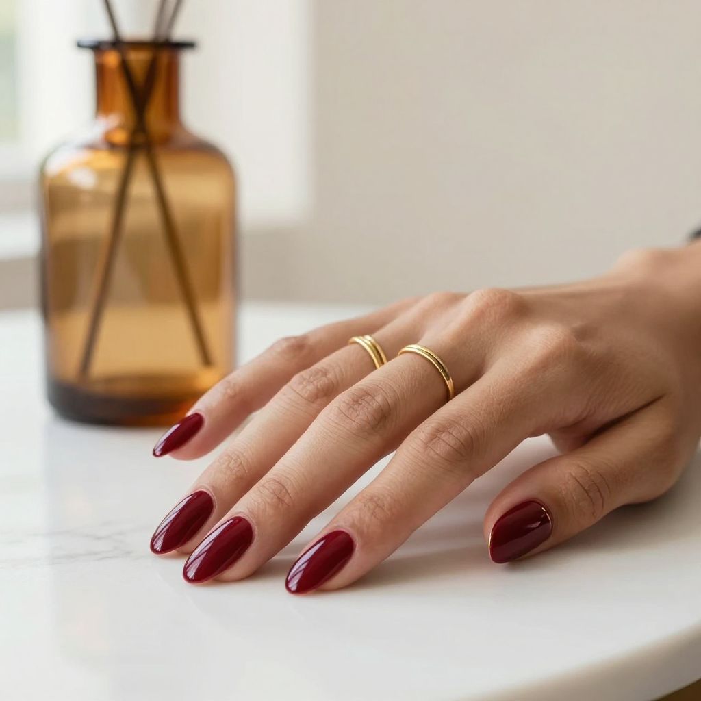 Deep Cherry Almond Nails