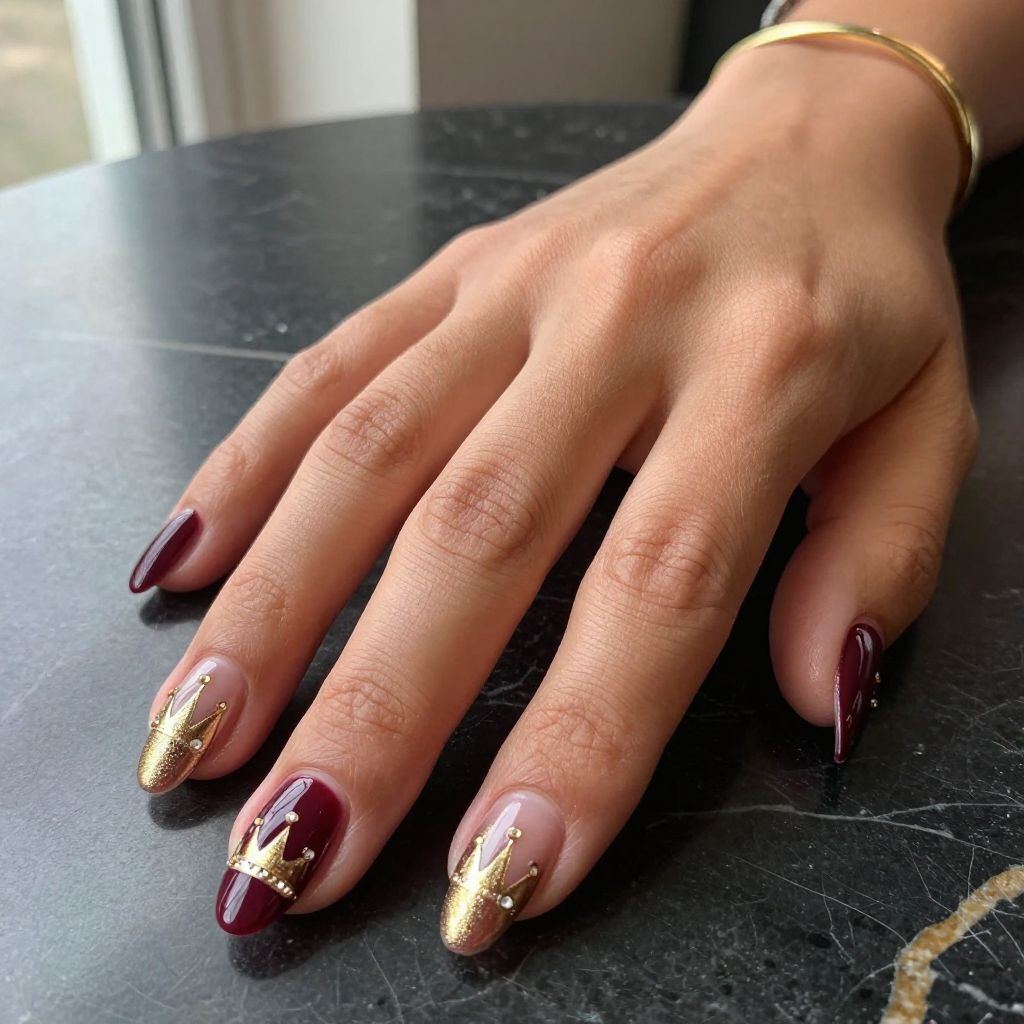 African Crown and Jewel Embellished Nails