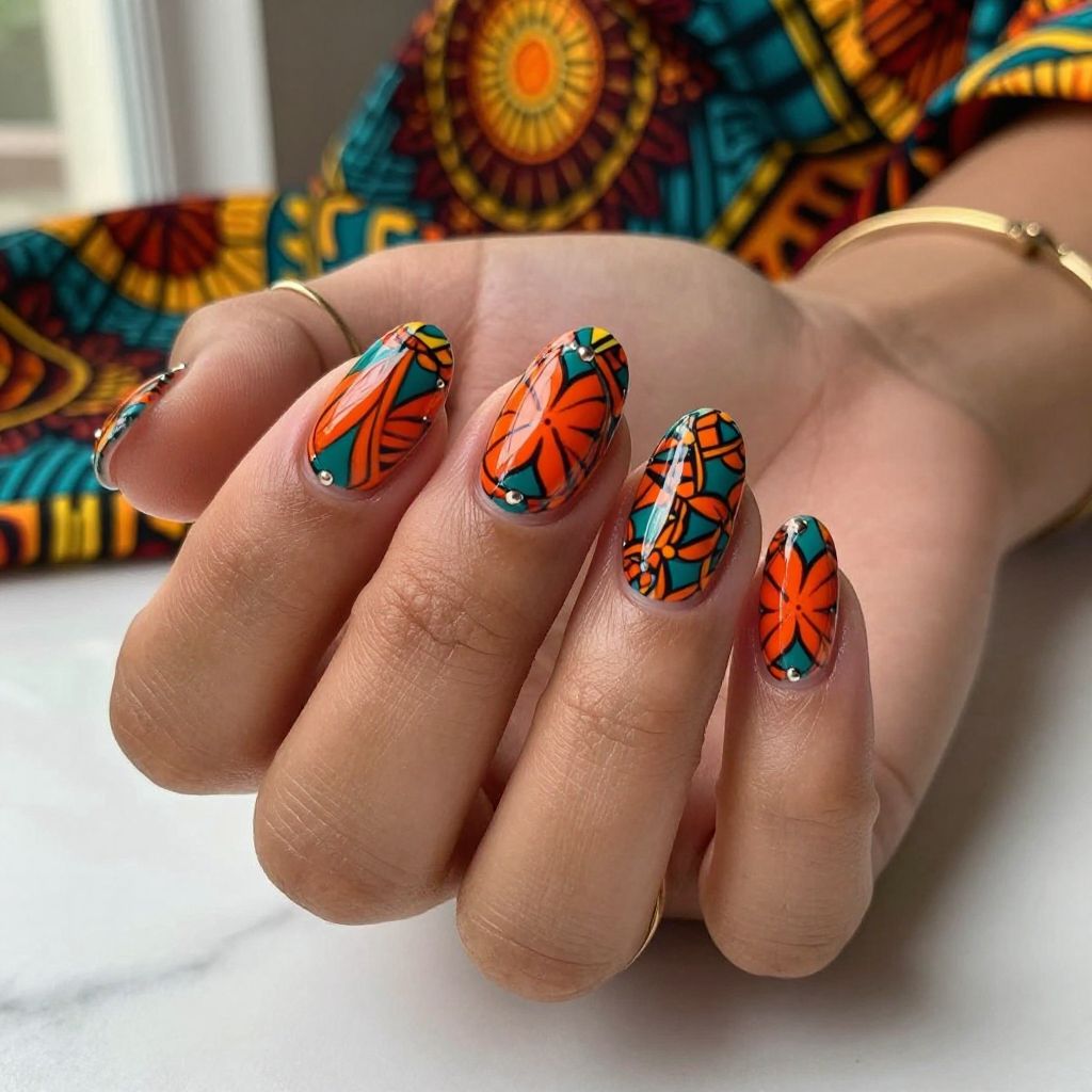 Ankara Print Acrylic Nails