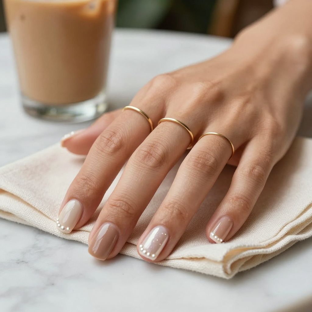 Pearl stud latte nails