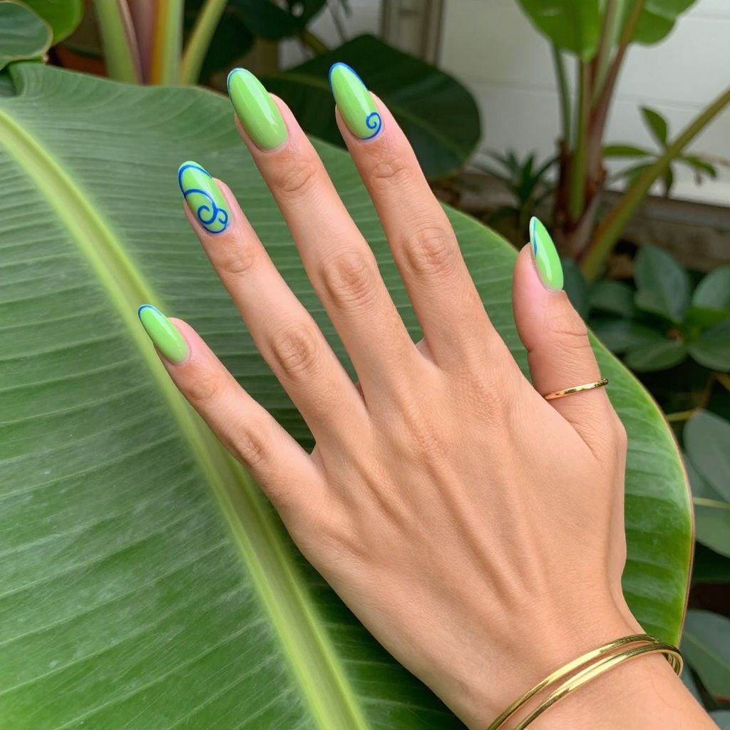 Tropical leaf outline nails