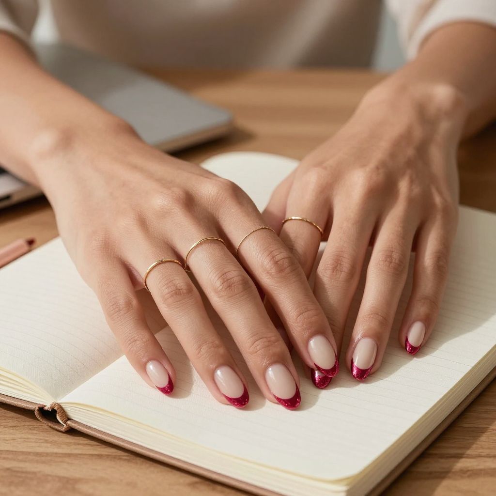 Berry foil half moon nails