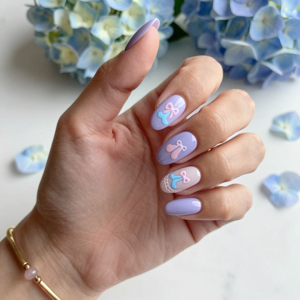 Baby Boy Nail Ideas - Soft Lavender with Baby Booties