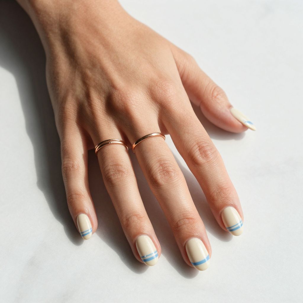 Baby Boy Nail Ideas - Cream with Blue Striped Pattern