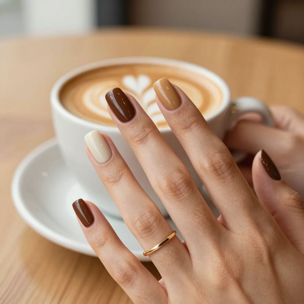Coffee break neutral nail gradient