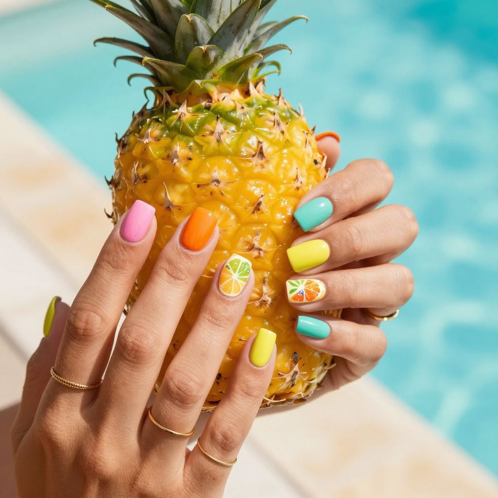 Tropical fruit punch colorful nails