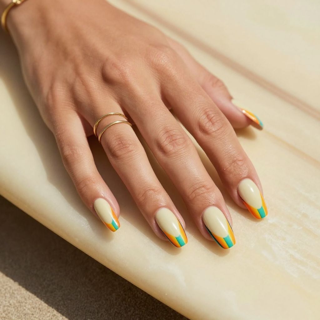 Surfboard stripe beach nails