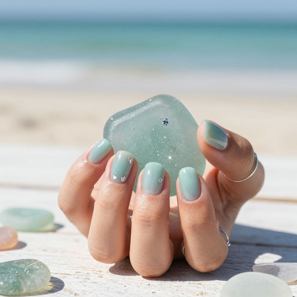 Sea glass sheer teal nails