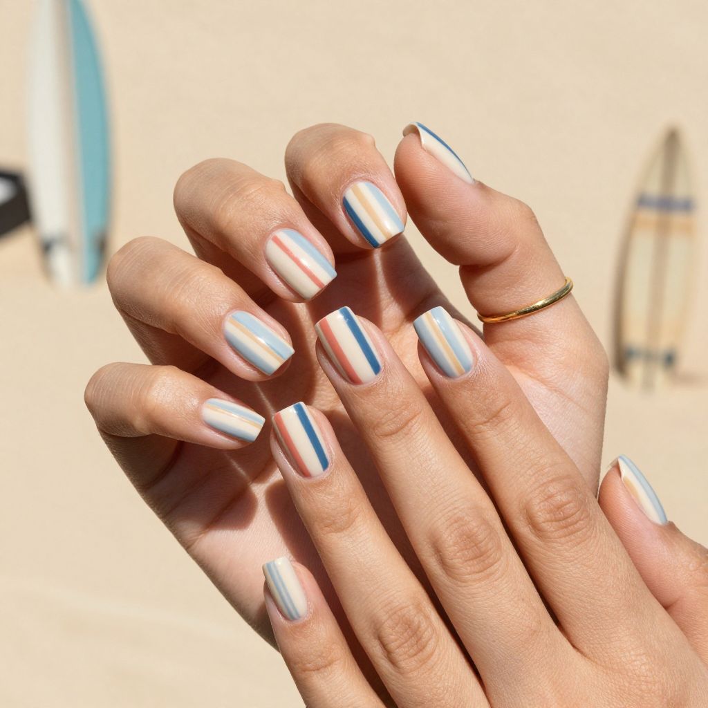 Beachy Nail Inspo - Surfboard Stripe Mix