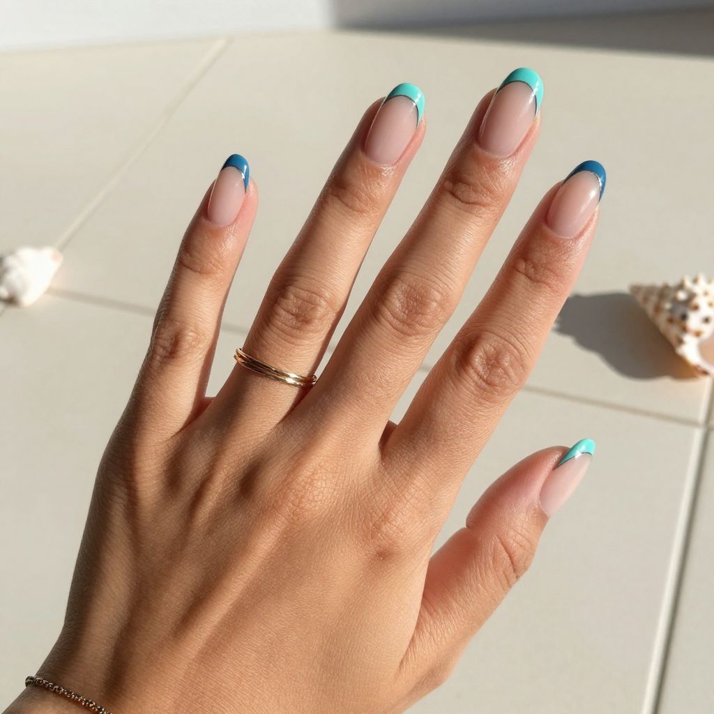 Beachy Nail Inspo - Ocean Blue French Tips