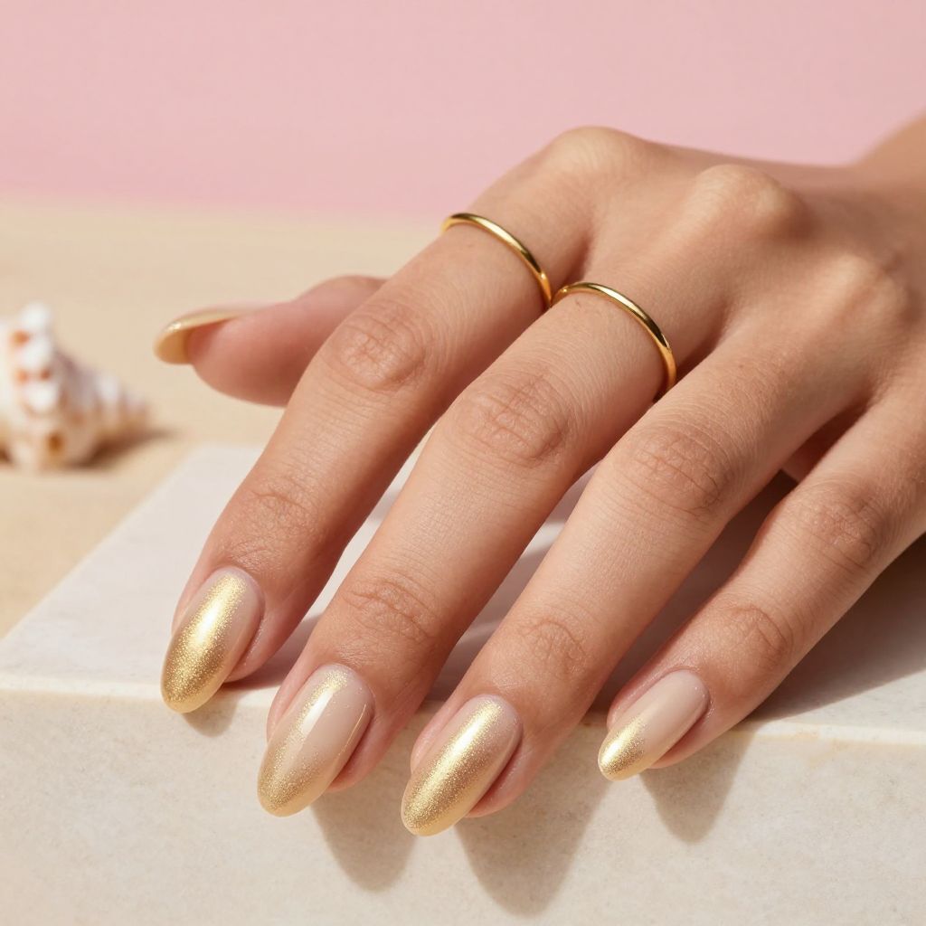 Beachy Nail Inspo - Golden Sand Chrome