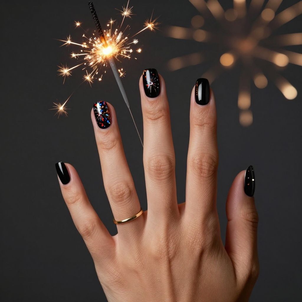 Firework foil birthday nails