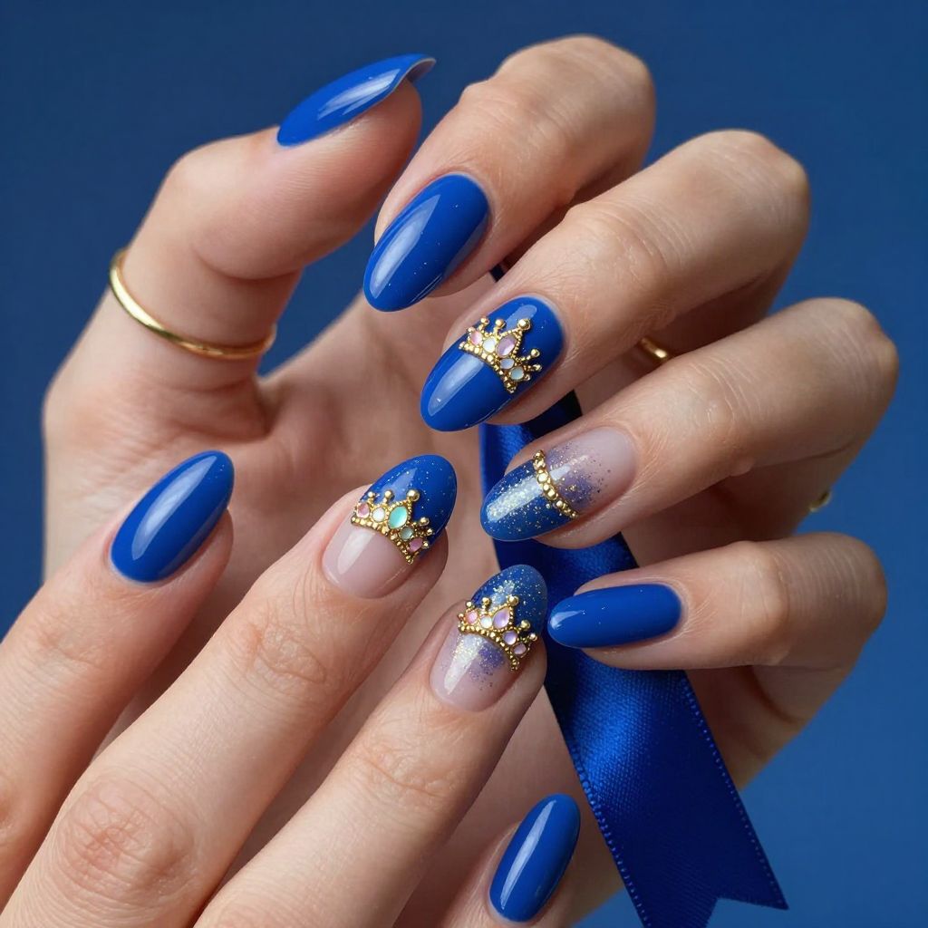 Jewel crown birthday nails