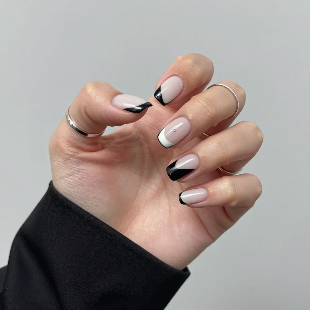 Monochrome geometric birthday nails