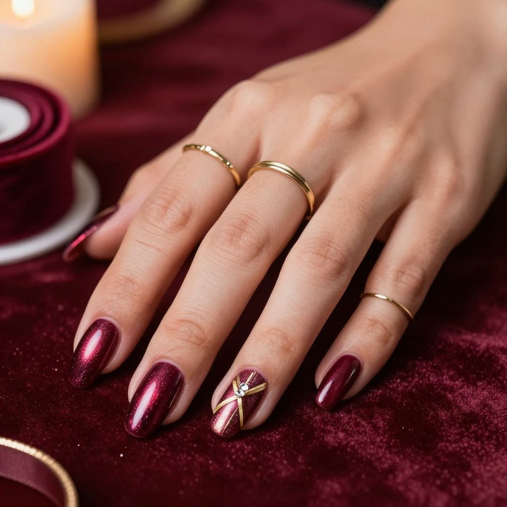 Velvet ribbon birthday nails