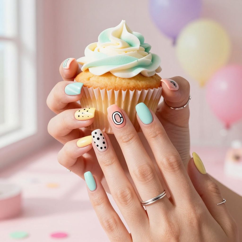 Pastel pop art number birthday nails