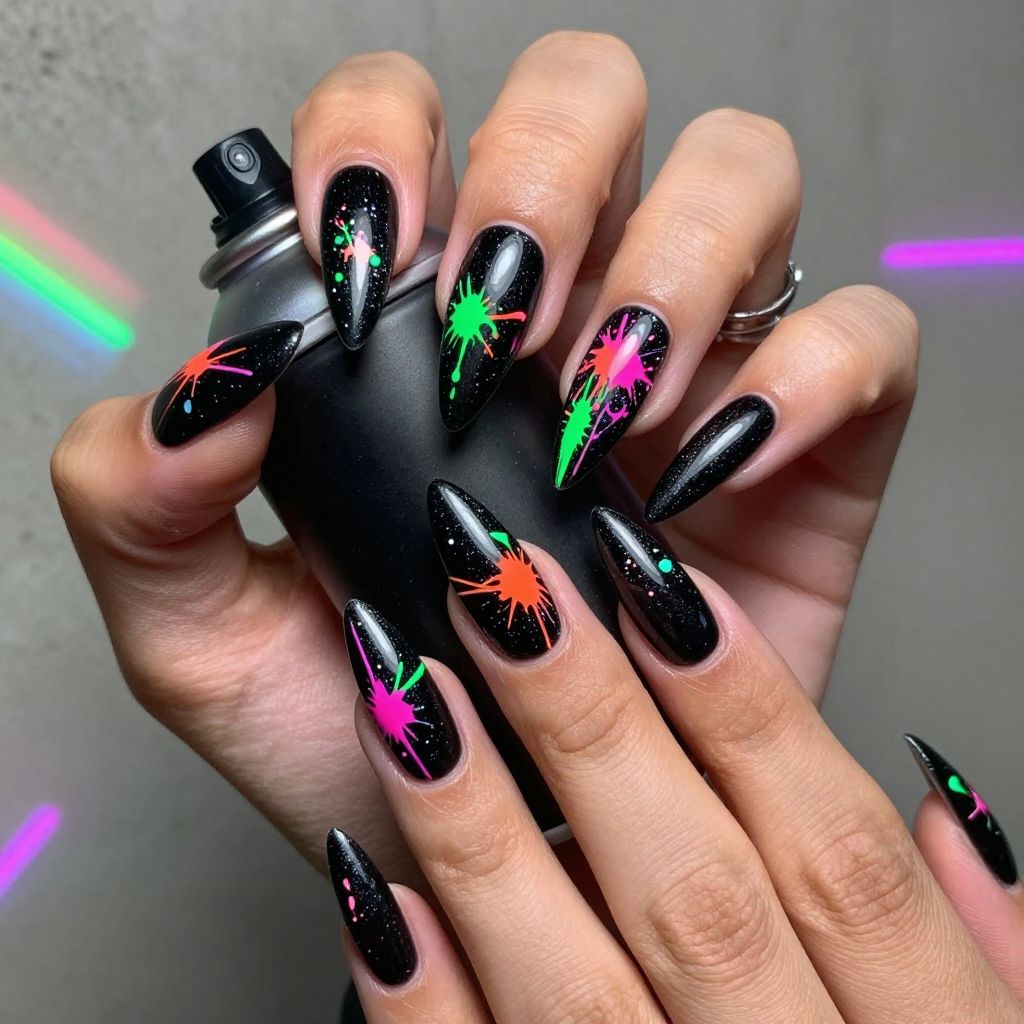 Neon graffiti birthday nails