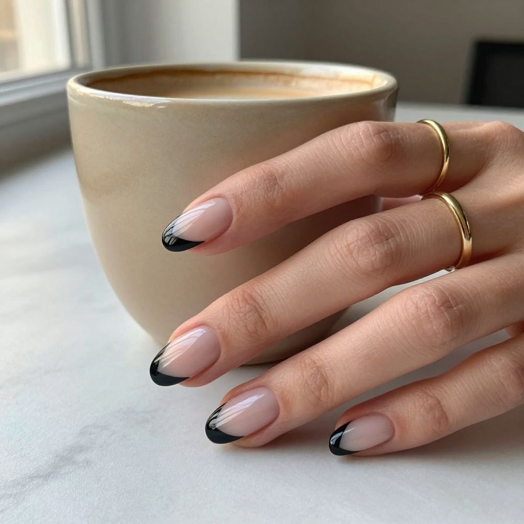 Black negative space chevron acrylic nails