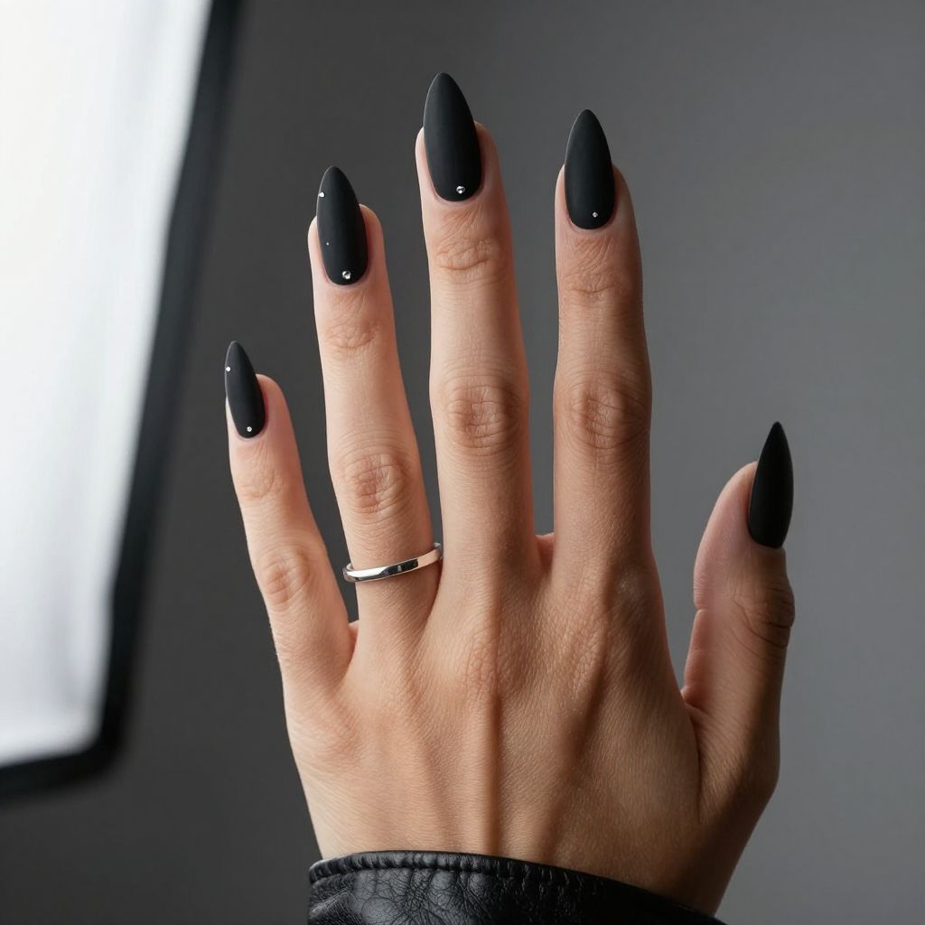 Matte black stiletto acrylic nails