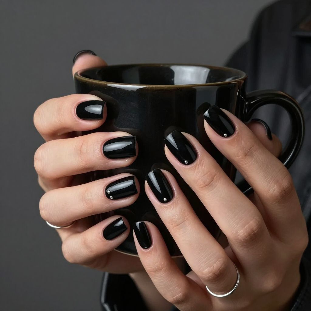 Black square acrylic nails with silver studs