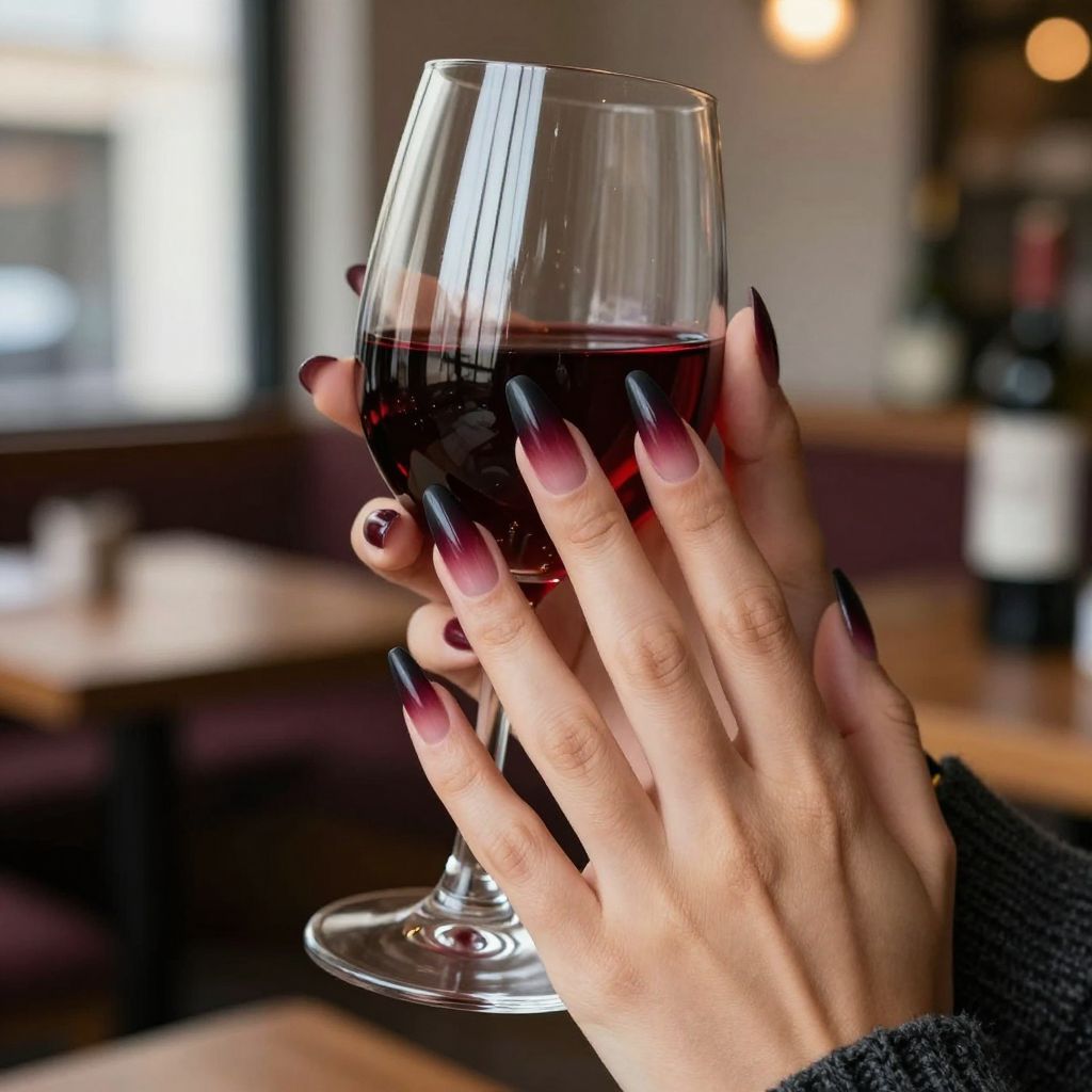 Black and burgundy ombre acrylic nails