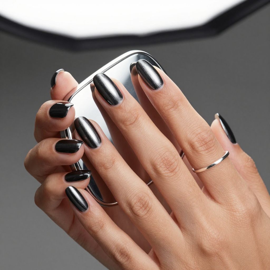 Black chrome mirror acrylic nails
