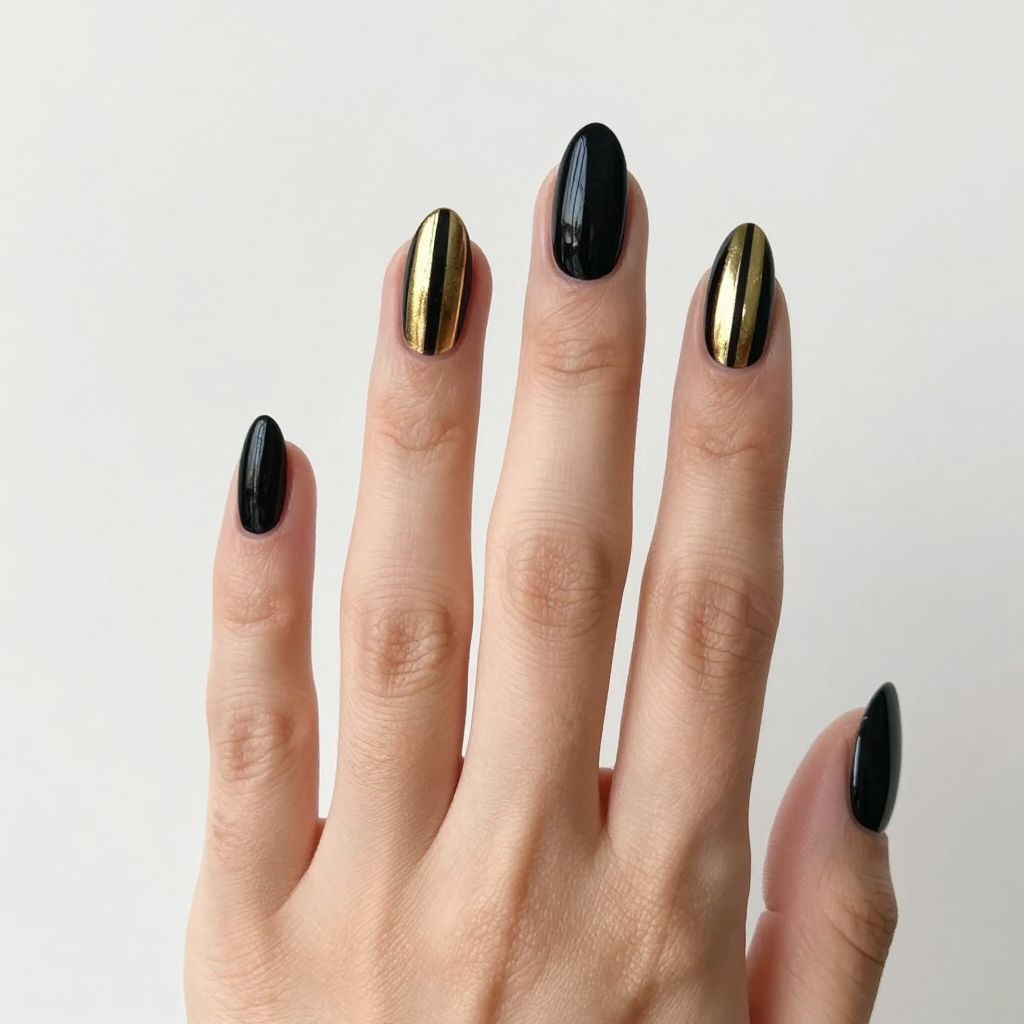 Black and gold nail idea 1