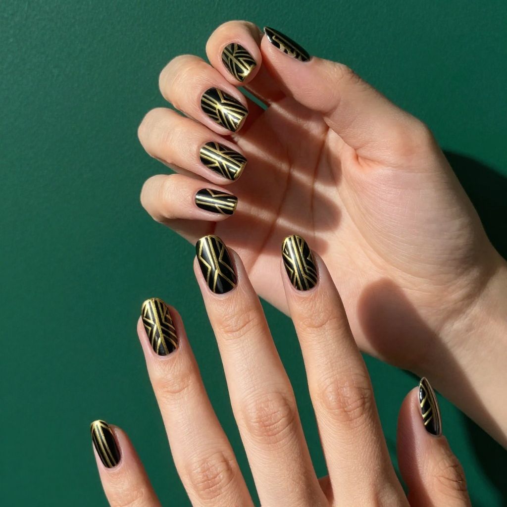 Black and gold nail idea 10