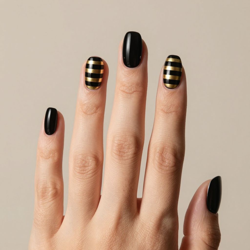 Black and gold nail idea 14