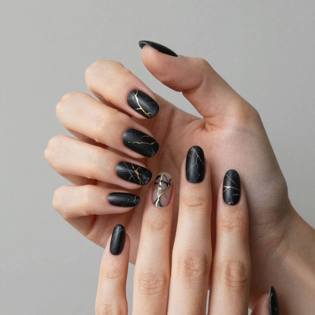 Black and gold nail idea 6