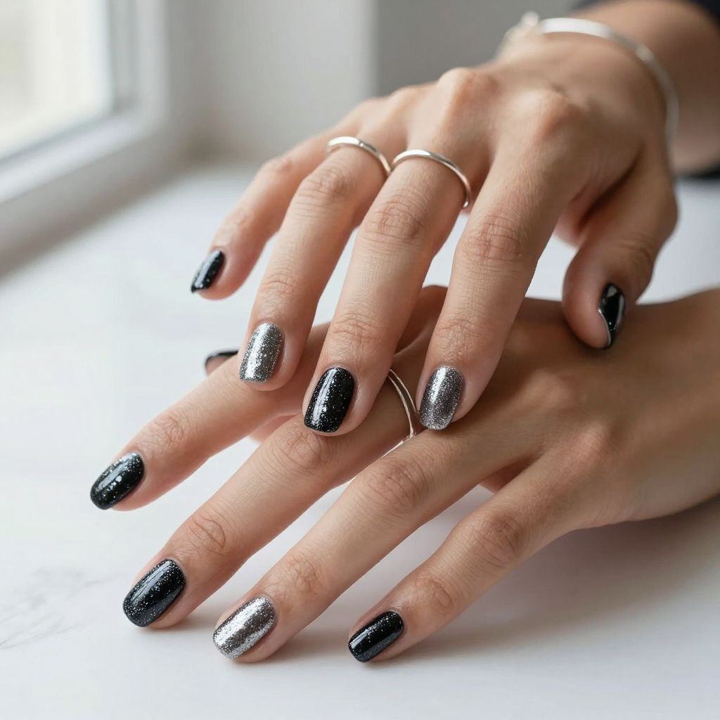 Silver Glitter Overlay On Black Base