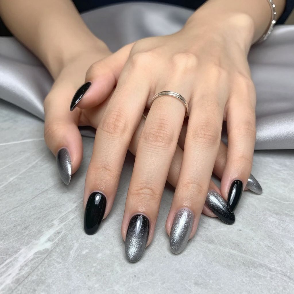 Black Ombre With Silver Sparkle Fade