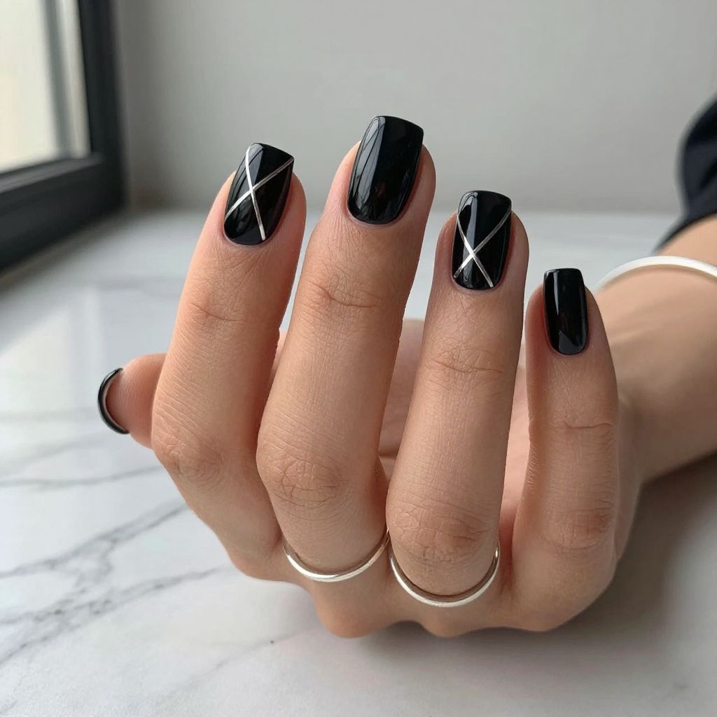 Geometric Black And Silver Line Art