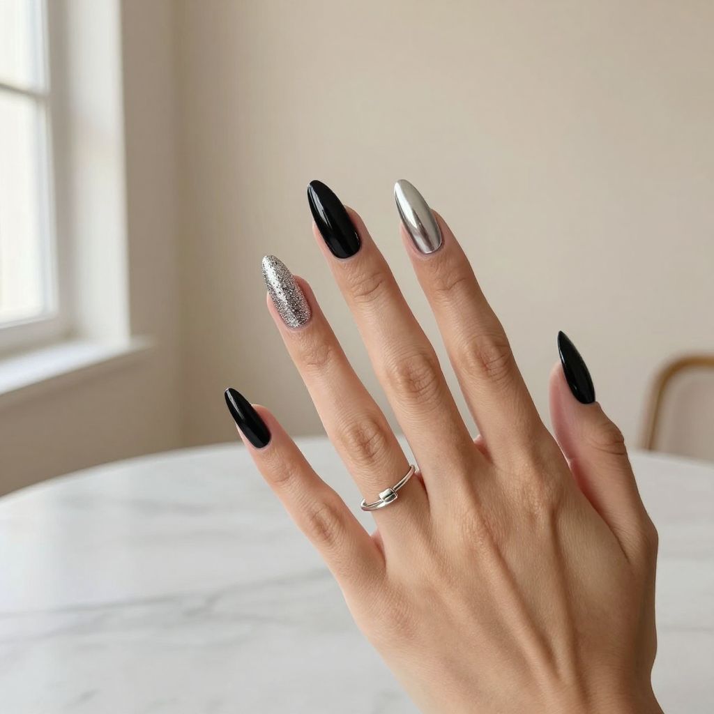 Mixed Finish Black And Silver Set