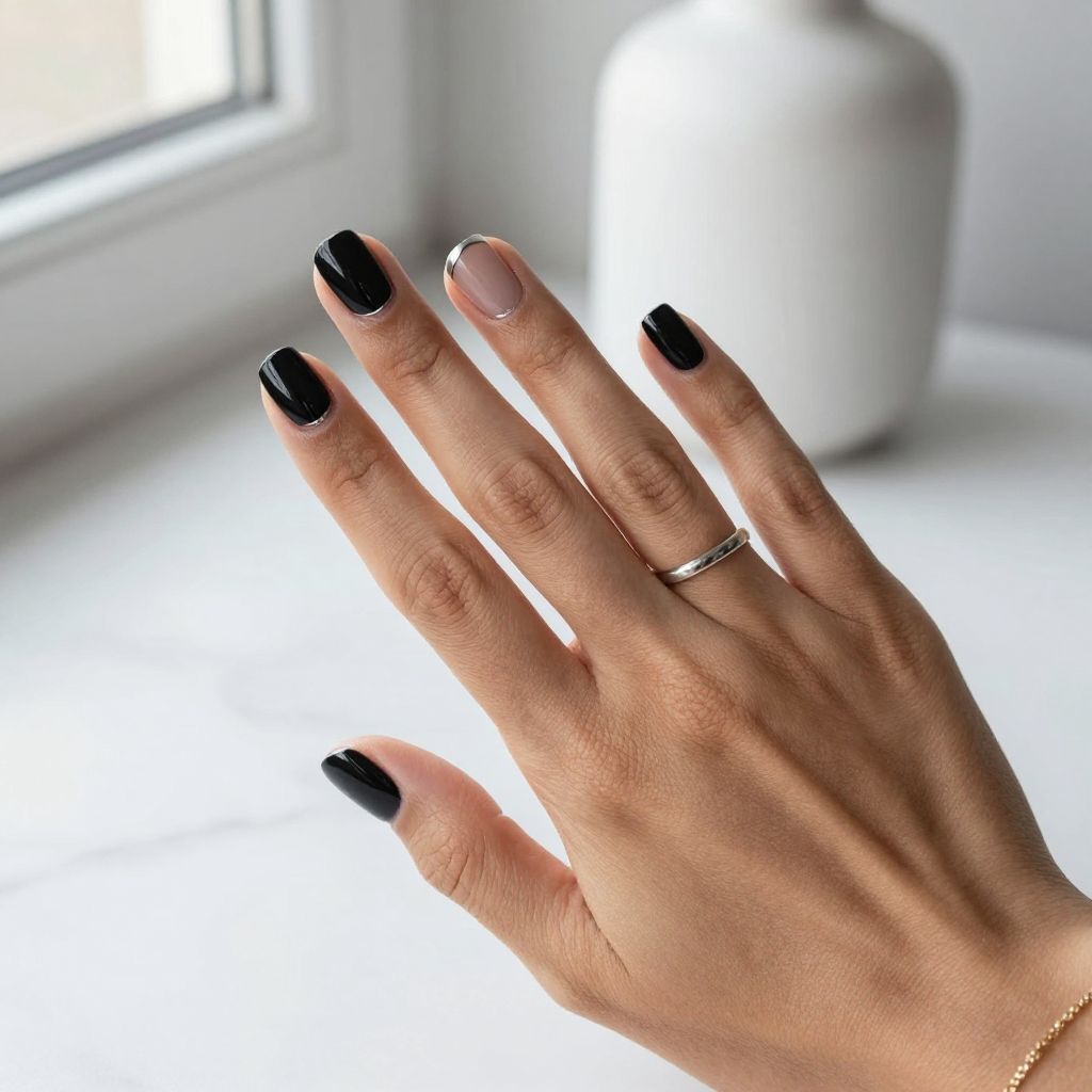Minimal Black Base With Silver Cuticle Art