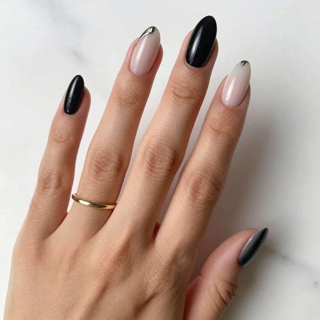 Ombré And Gradient Black And White Nails