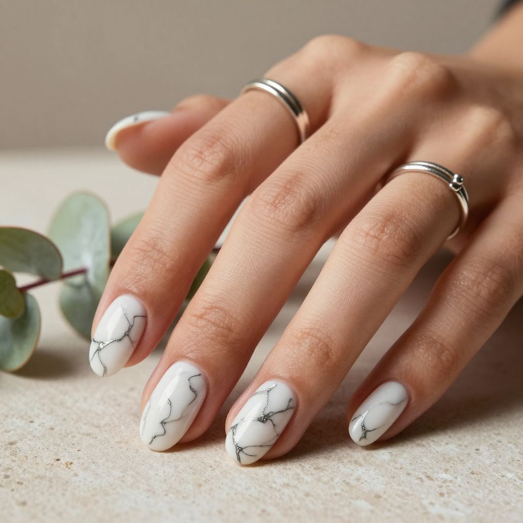Marble Black And White Nails