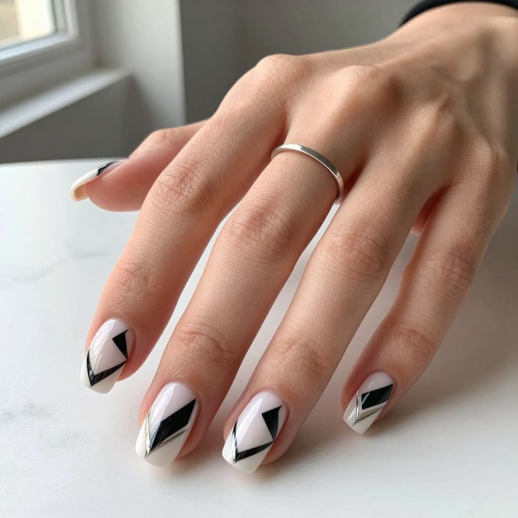 Geometric Black And White Nails
