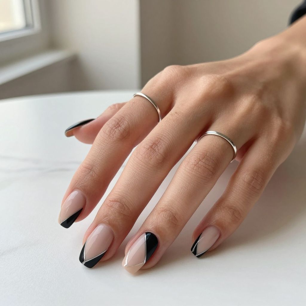 Negative Space Black And White Nails