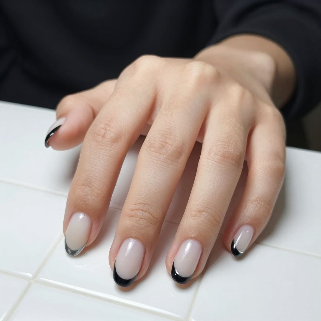 Classic black and white French flip nails