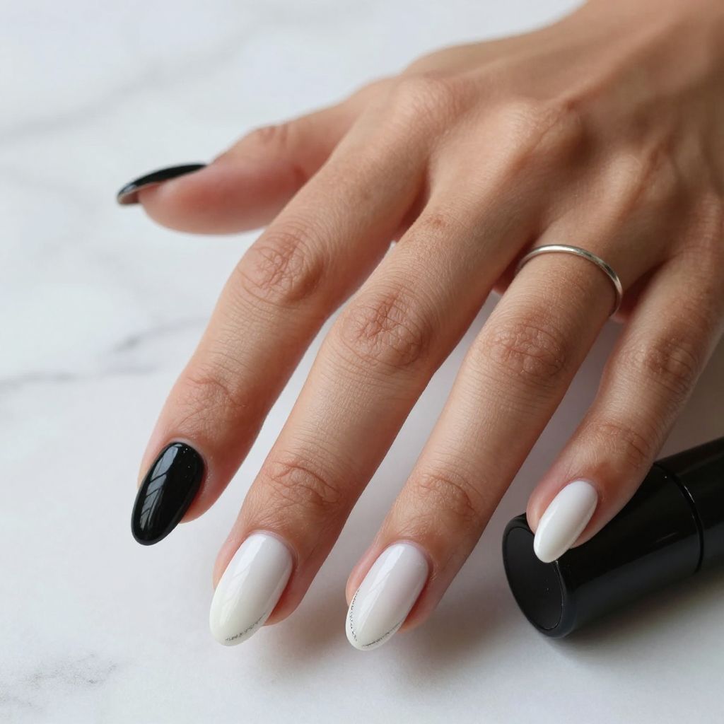 Half black half white split nail design