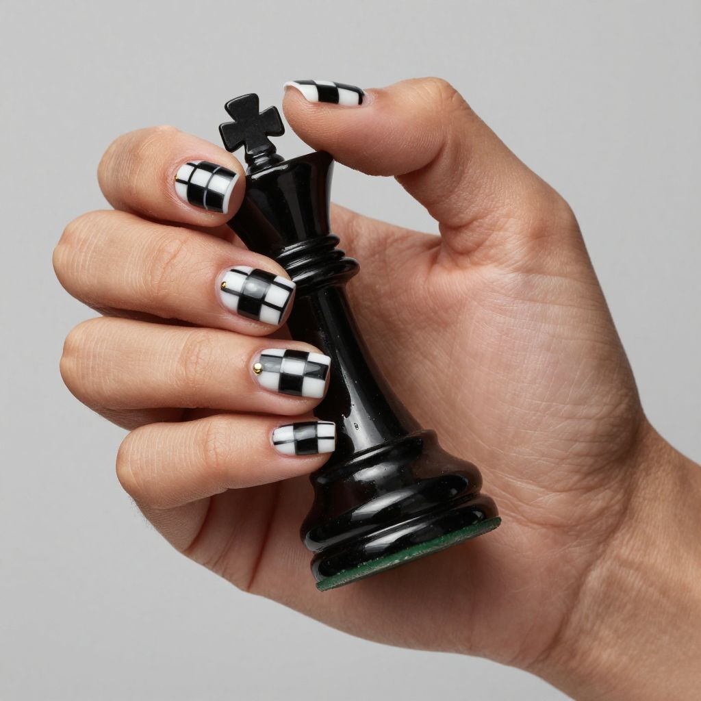 Black and white chessboard nail design